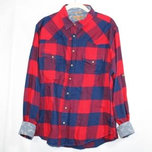 JACHS Girlfriend BEA Flannel Pearl Snap Shirt Women's Red Blue Buffalo Plaid L.